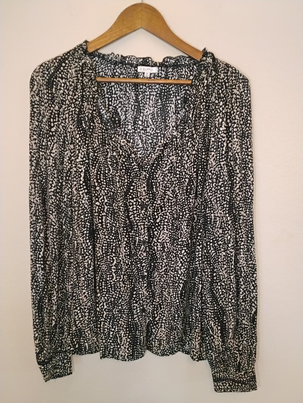 Z Supply Tunic Top Womens Medium‎ Black Tan Abstract Dots Lightweight Casual